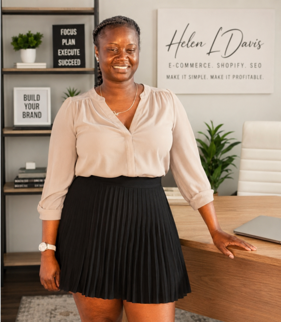 Helen L Davis standing her a home office setting